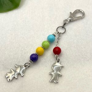 Colorful Beaded Bag Charm with Boy and Girl Pendants